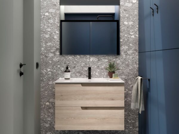 Conjunto mueble de baño de 2 cajones 80 cm VIMA Natural + lavabo Iberia