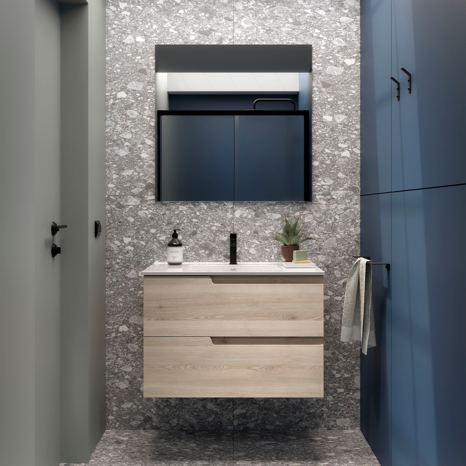 Conjunto mueble de baño de 2 cajones 80 cm VIMA Natural + lavabo Iberia