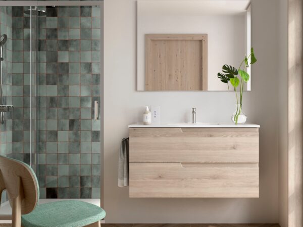 Conjunto mueble de baño de 2 cajones 100 cm VIMA Natural + lavabo Iberia