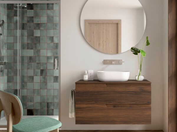 Conjunto mueble de baño de 2 cajones 100 cm NOGAL MAYA + encimera de Salgar