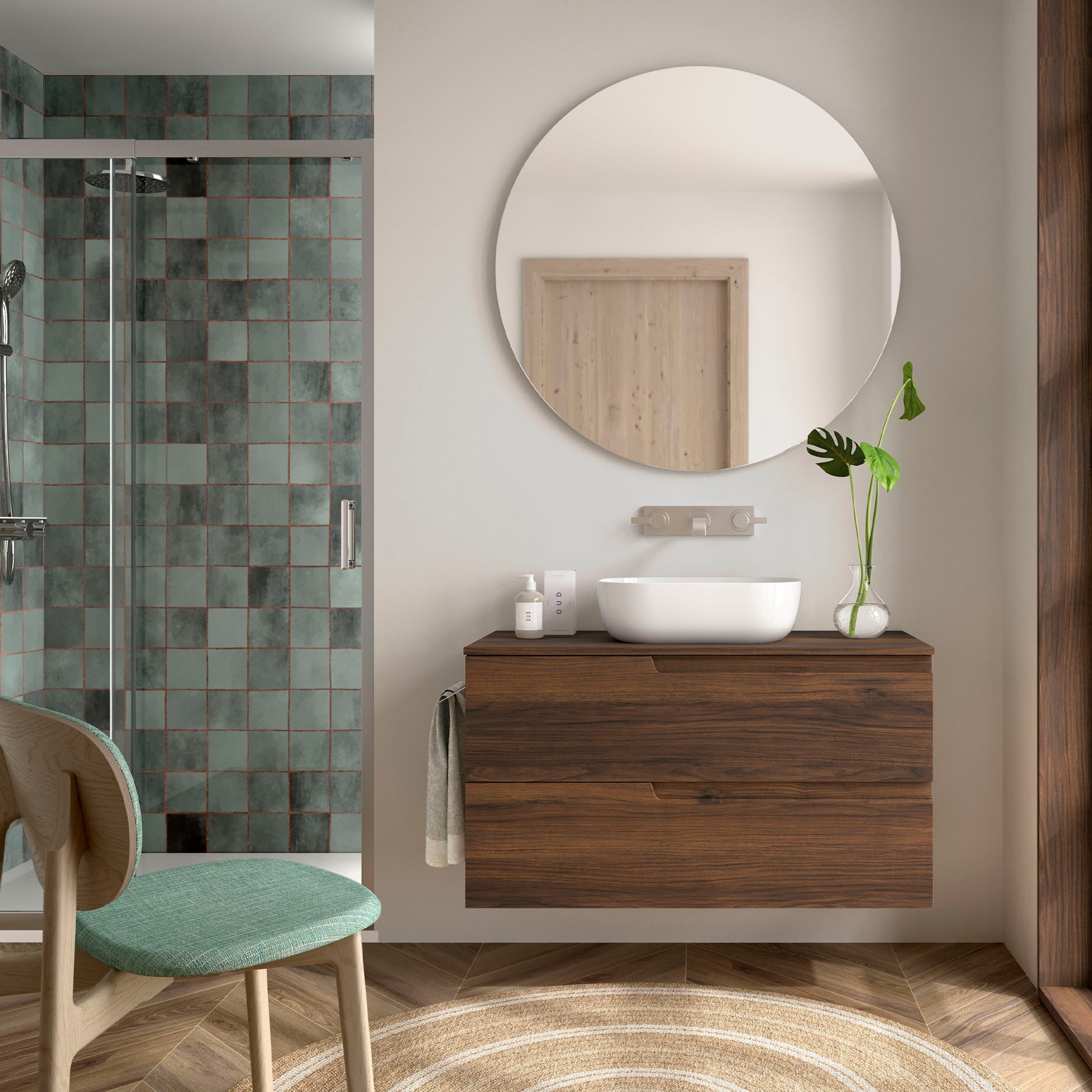 Conjunto mueble de baño de 2 cajones 100 cm NOGAL MAYA + encimera de Salgar