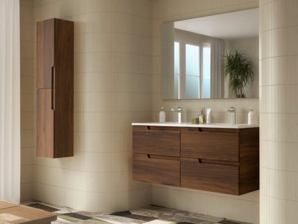 Conjunto mueble de baño de 4 cajones 120 cm VIMA nogal maya + lavabo Iberia