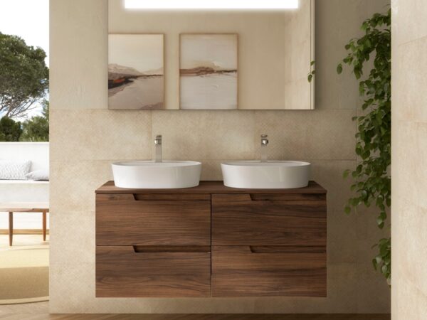 Conjunto mueble de baño de 4 cajones 120 cm NOGAL MAYA + encimera de Salgar