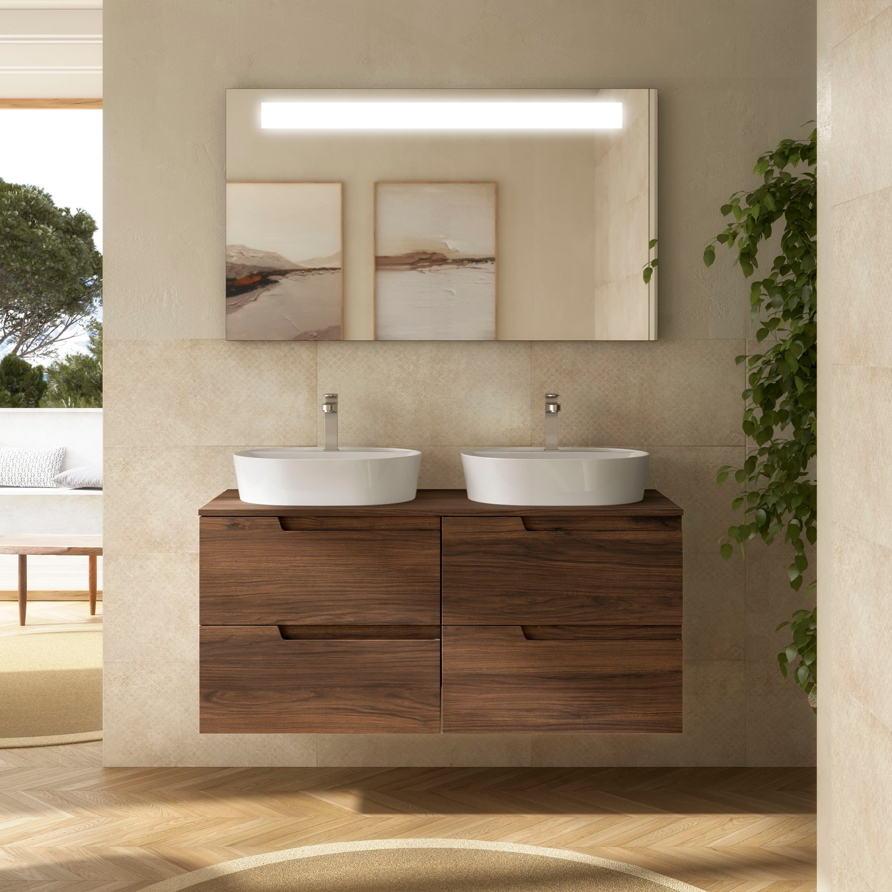 Conjunto mueble de baño de 4 cajones 120 cm NOGAL MAYA + encimera de Salgar