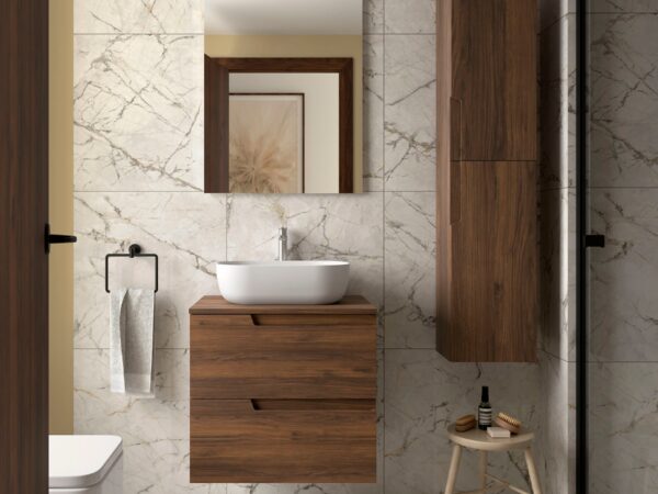 Conjunto mueble de baño de 2 cajones 60 cm NOGAL MAYA + encimera de Salgar