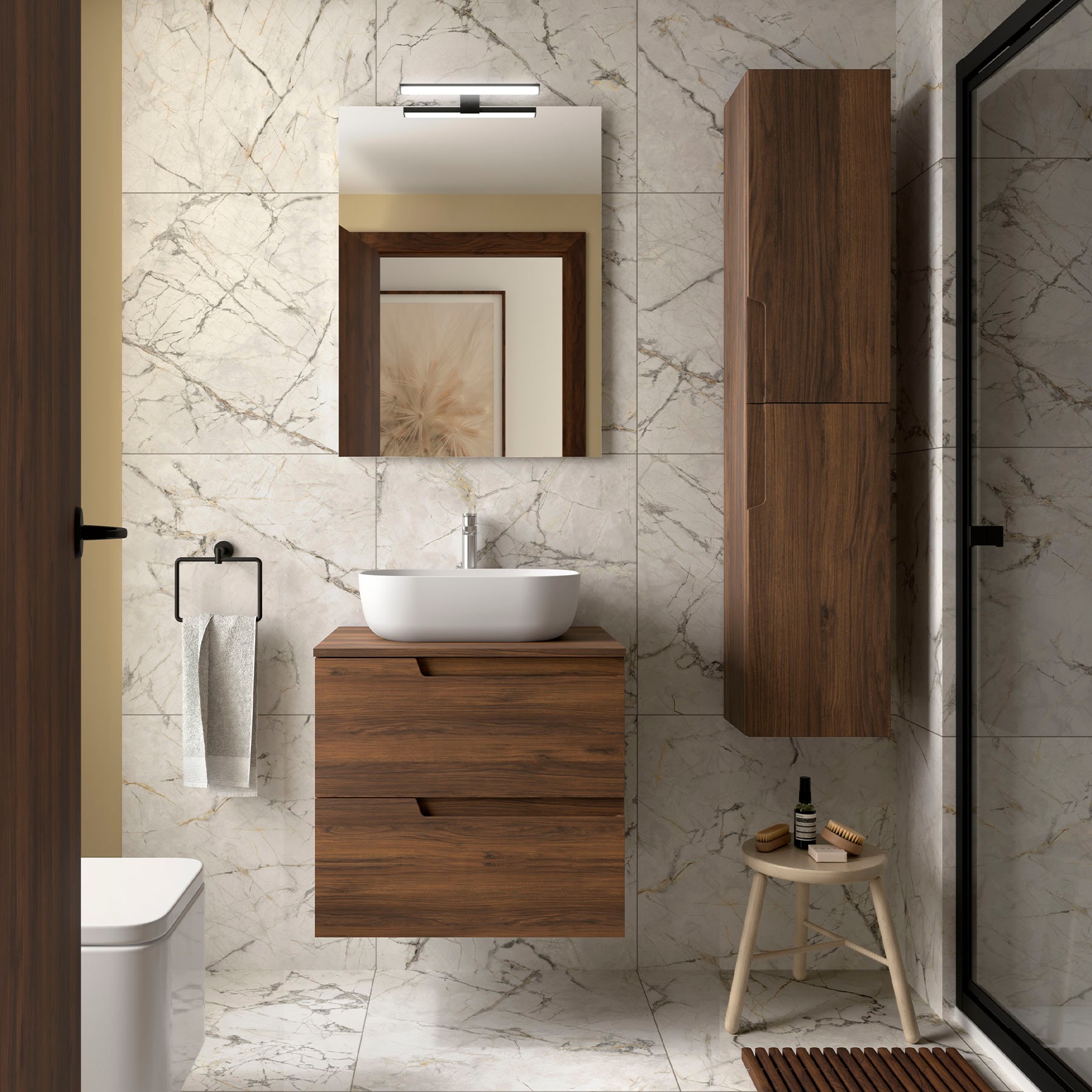 Conjunto mueble de baño de 2 cajones 60 cm NOGAL MAYA + encimera de Salgar