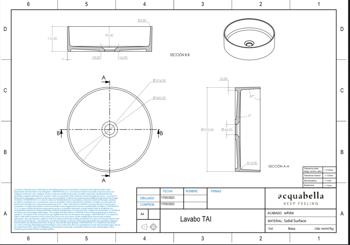 Lavabo Solid Surface TAI de Acquabella - Imagen 4