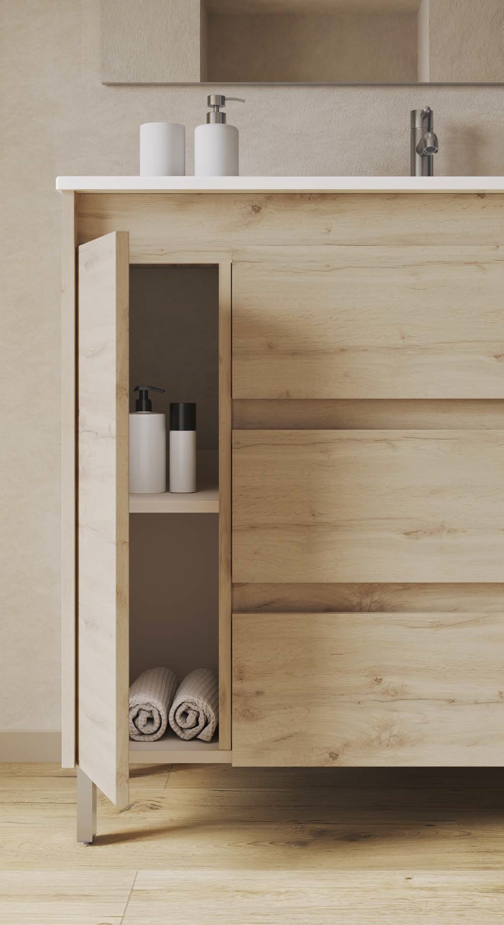 Conjunto mueble de baño lavabo desplazado 3 cajones y 1 puerta SANSA de Royo - Imagen 2