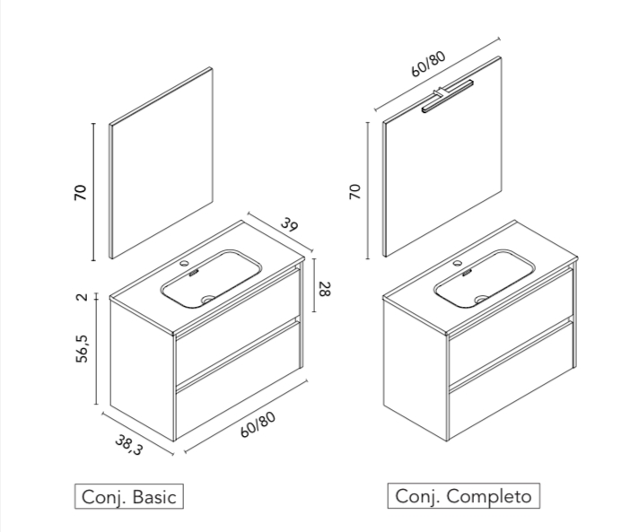 Conjunto mueble de baño fondo reducido 2 cajones SANSA Royo - Imagen 9