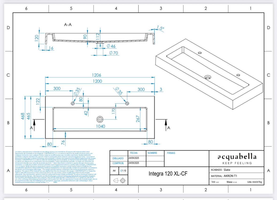 Encimera con faldón INTEGRA 120 XL de Acquabella - Imagen 6