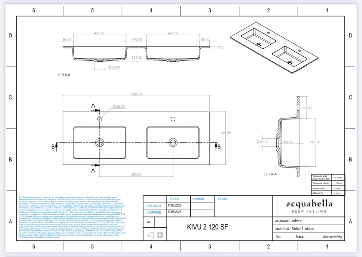 Encimera Solid Surface 120 cm KIVU de Acquabella - Imagen 4