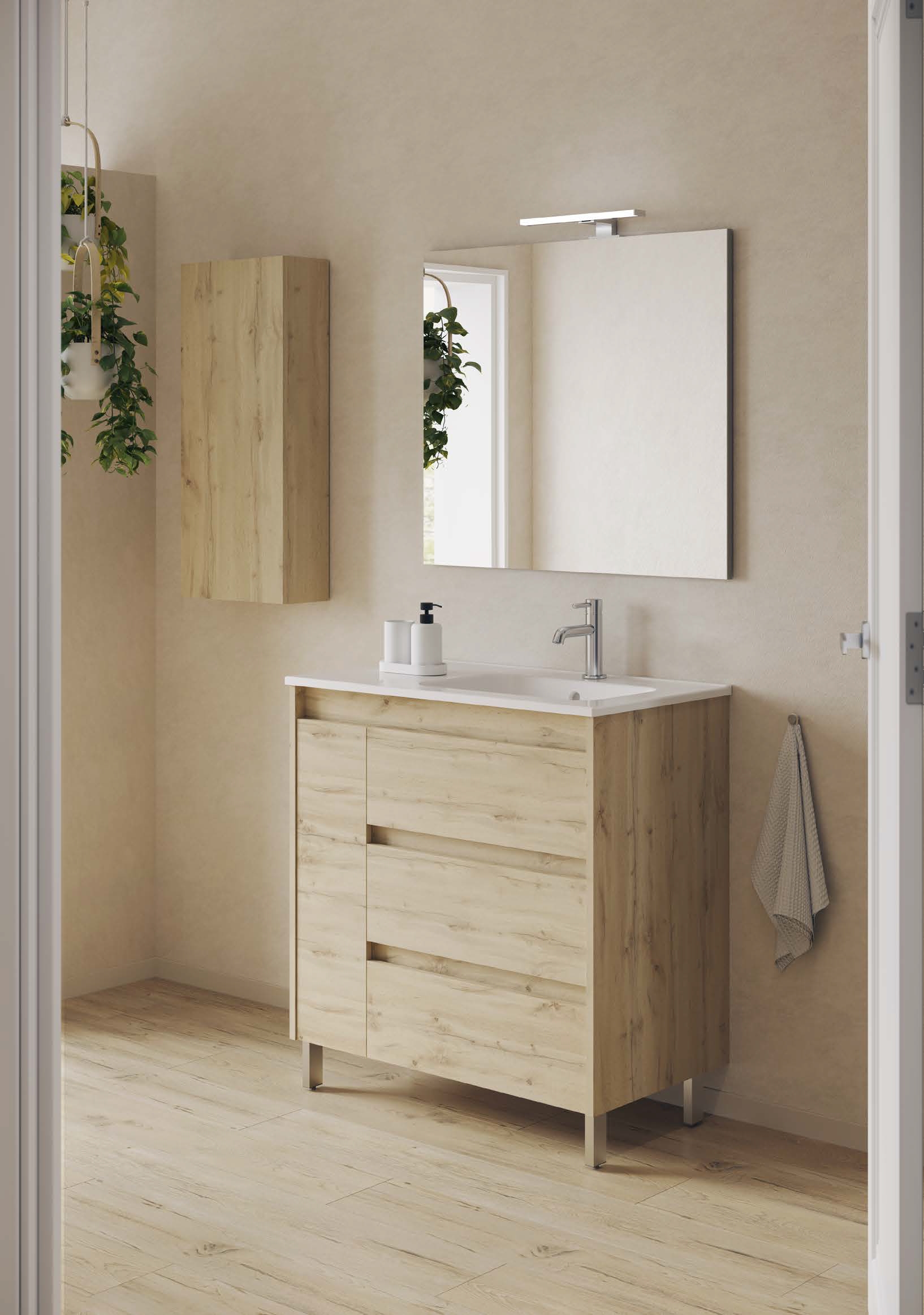 Conjunto mueble de baño lavabo desplazado 3 cajones y 1 puerta SANSA de Royo