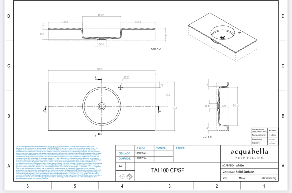 Encimera Solid Surface TAI de Acquabella - Imagen 10