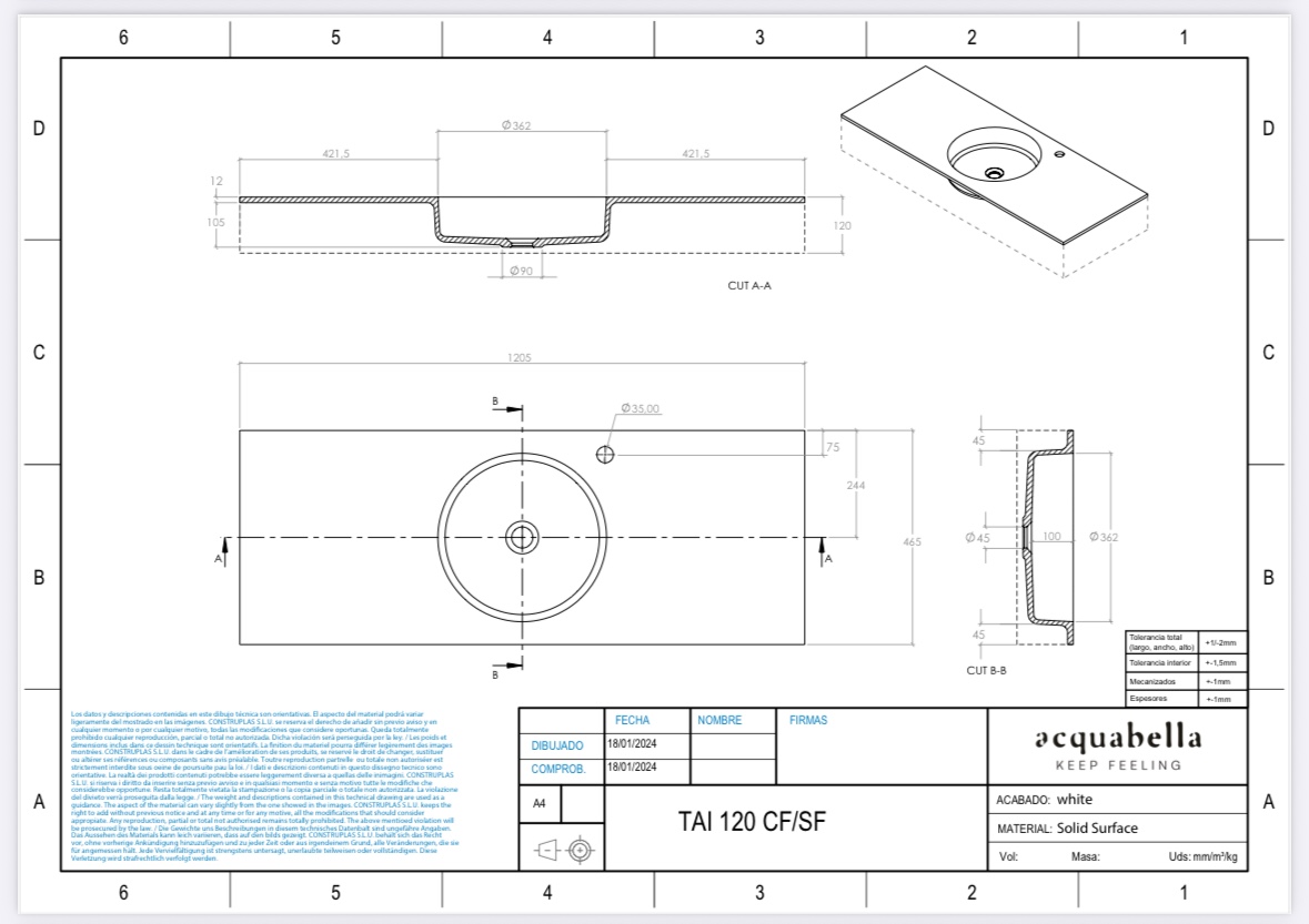 Encimera Solid Surface TAI de Acquabella - Imagen 8