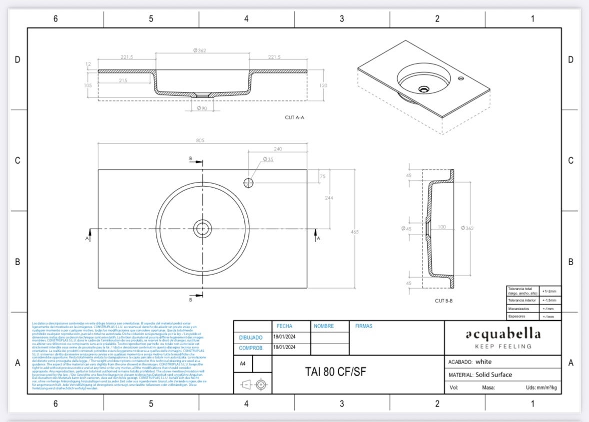 Encimera Solid Surface TAI de Acquabella - Imagen 7