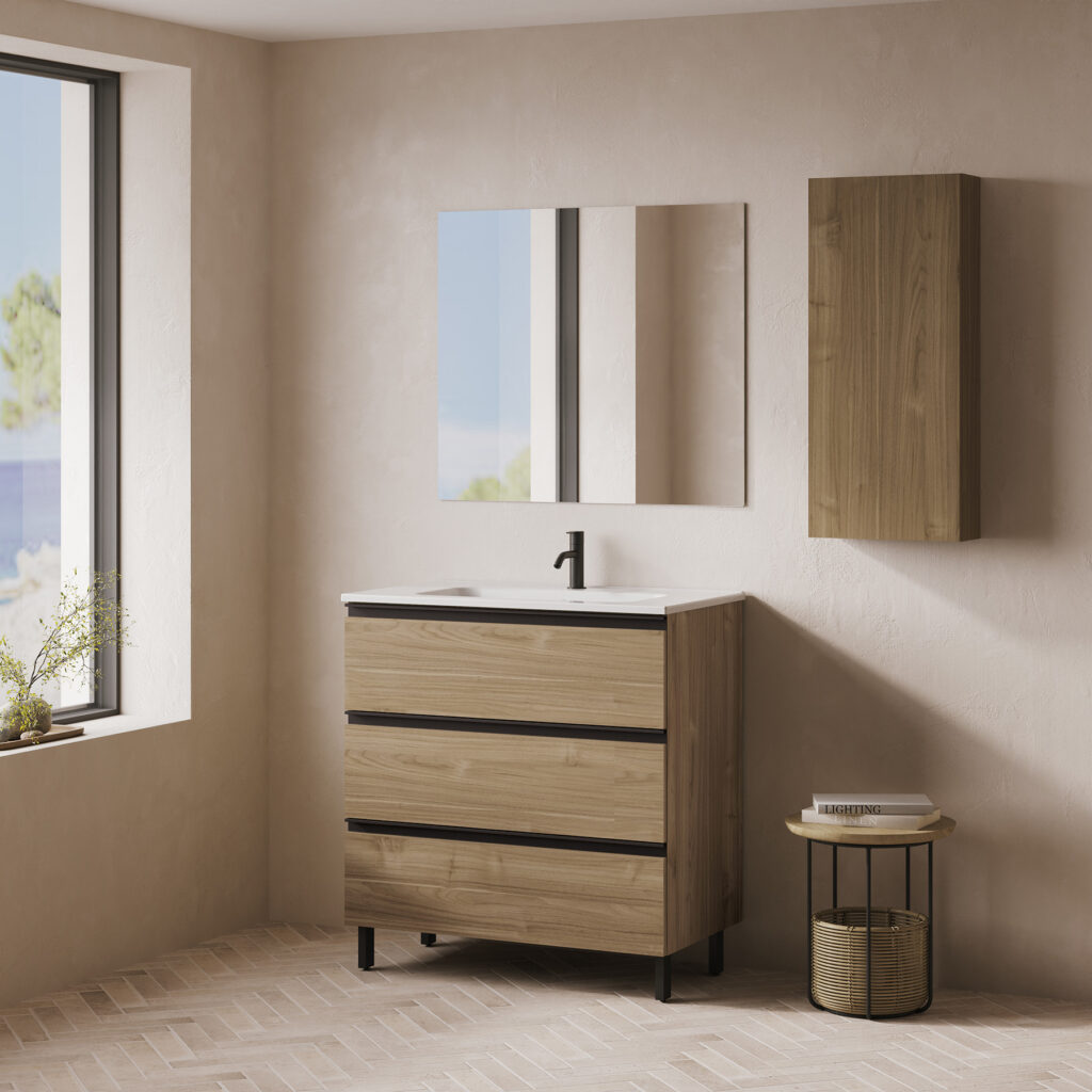 Conjunto mueble de baño 3 cajones SATORI y lavabo ENZO de Royo