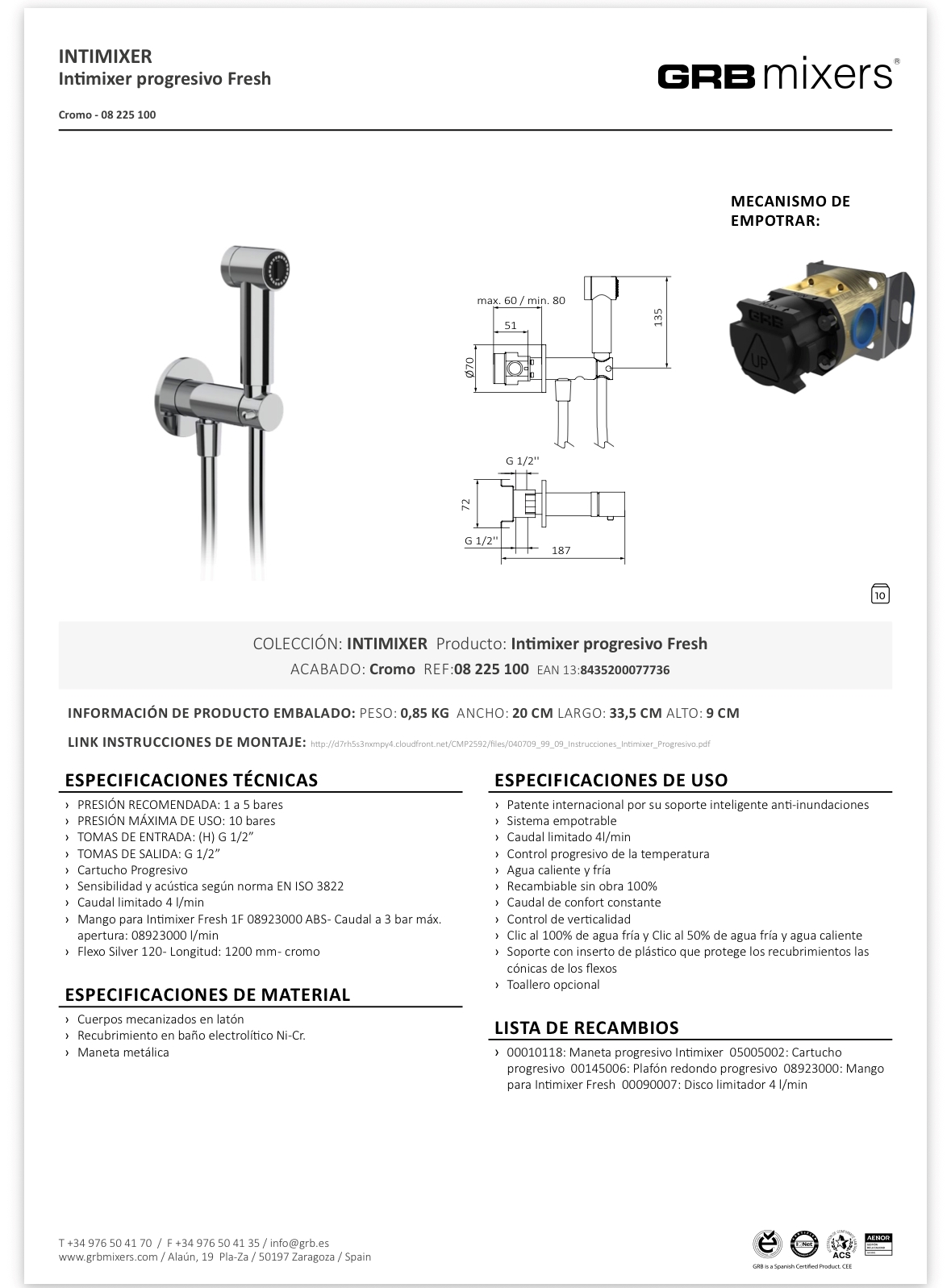 Grifo bidé Intimixer progresivo Fresh de GRB mixers - Imagen 2